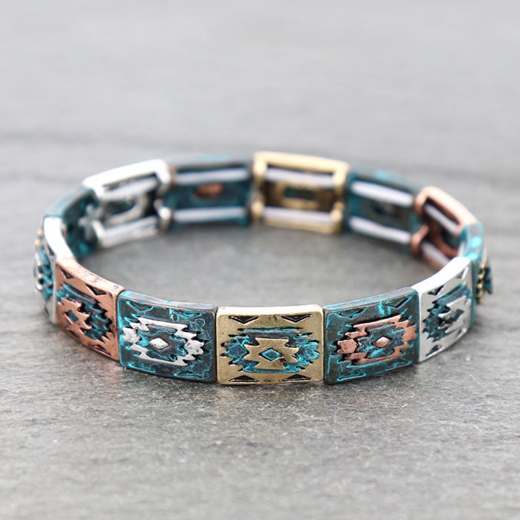 Nwt Silver Aztec Western Stretch Bracelet